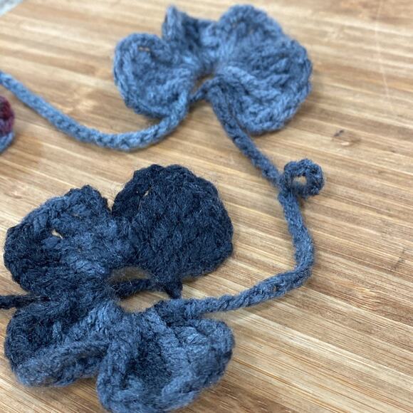 Hand knitted multi color floral appliqué scarf - Picture 3 of 5